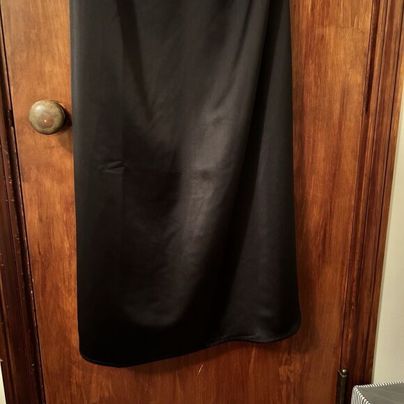 Jason Wu Dress Black Satin Midi Women's Small Ruched Silky Slip Strappy Back Tie - Picture 5 of 11